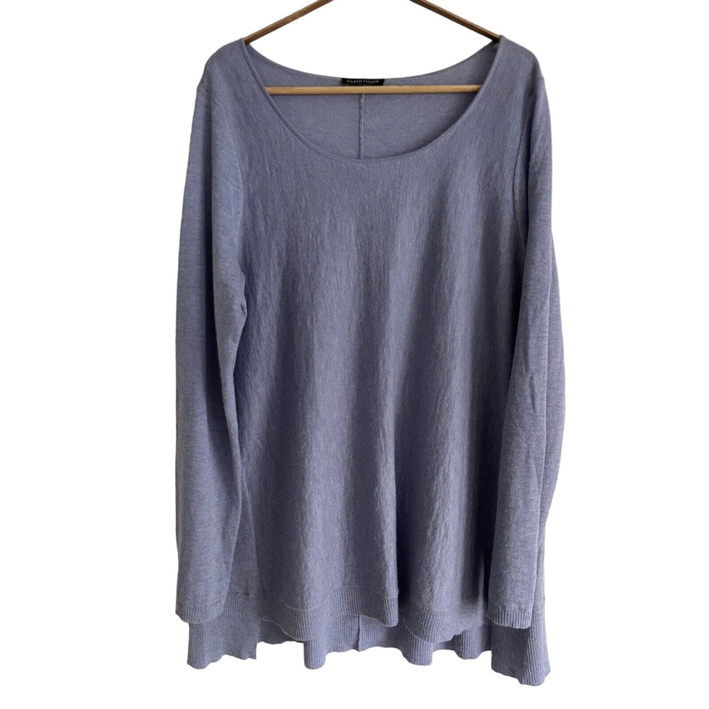 EILEEN FISHER Aster Blue Fine Tencel Alpaca Wool A-line Sweater M